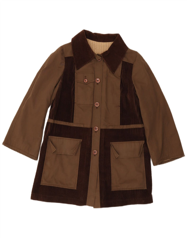 Vintage Womens Overcoat UK 14 Medium Brown Colourblock