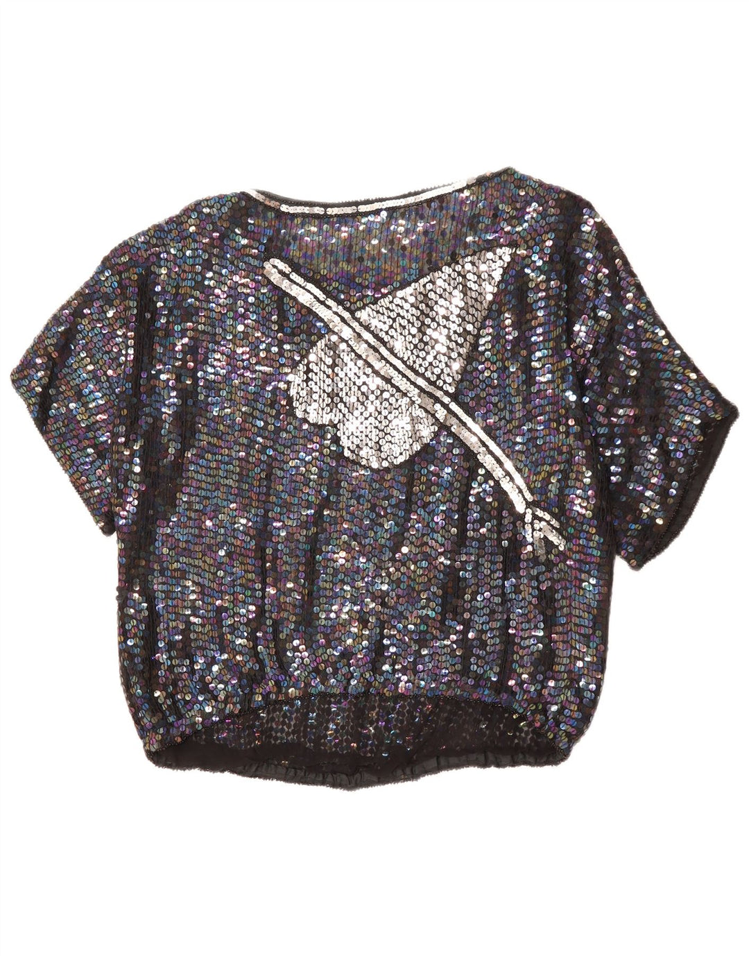 VINTAGE Womens Graphic Blouse Top UK 14 Large Black Flecked Heart