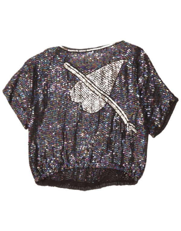 VINTAGE Womens Graphic Blouse Top UK 14 Large Black Flecked Heart