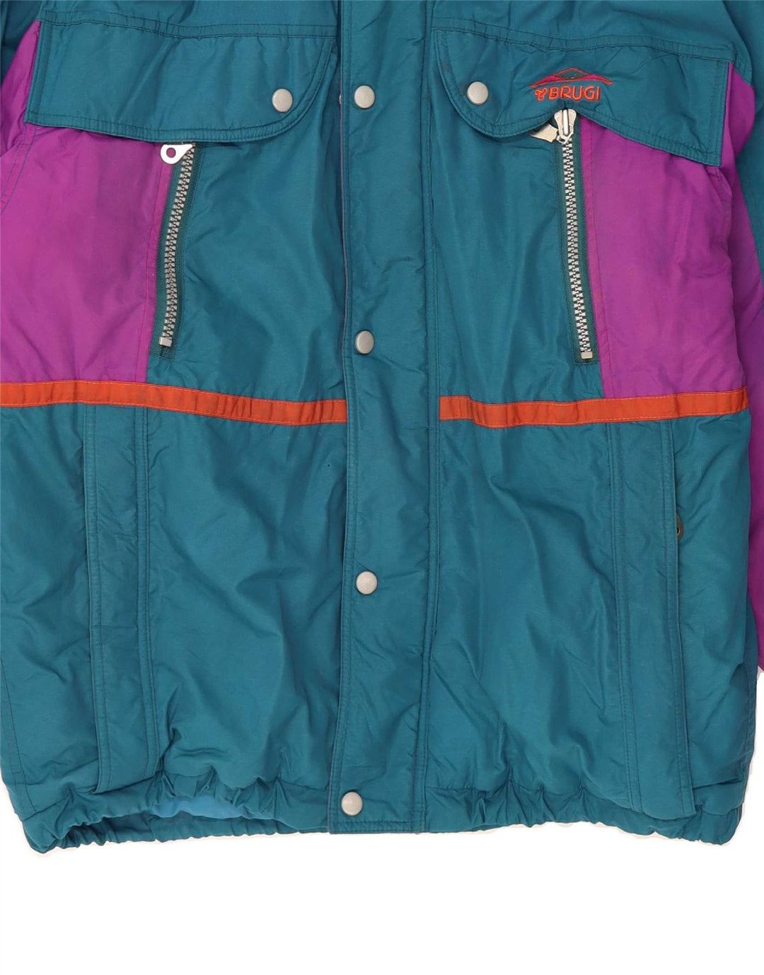 BRUGI Mens Padded Jacket IT 48 Medium Blue Colourblock Polyester Vintage Brugi and Second-Hand Brugi from Messina Hembry 