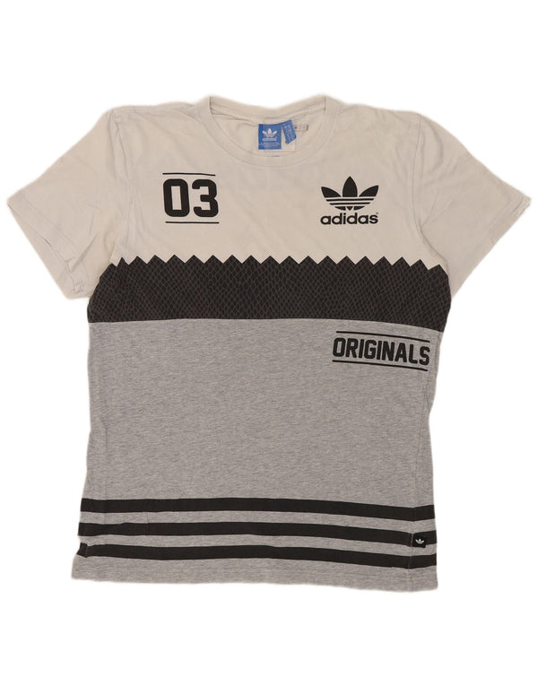 ADIDAS Mens Originals Graphic T-Shirt Top Medium Grey Colourblock Cotton
