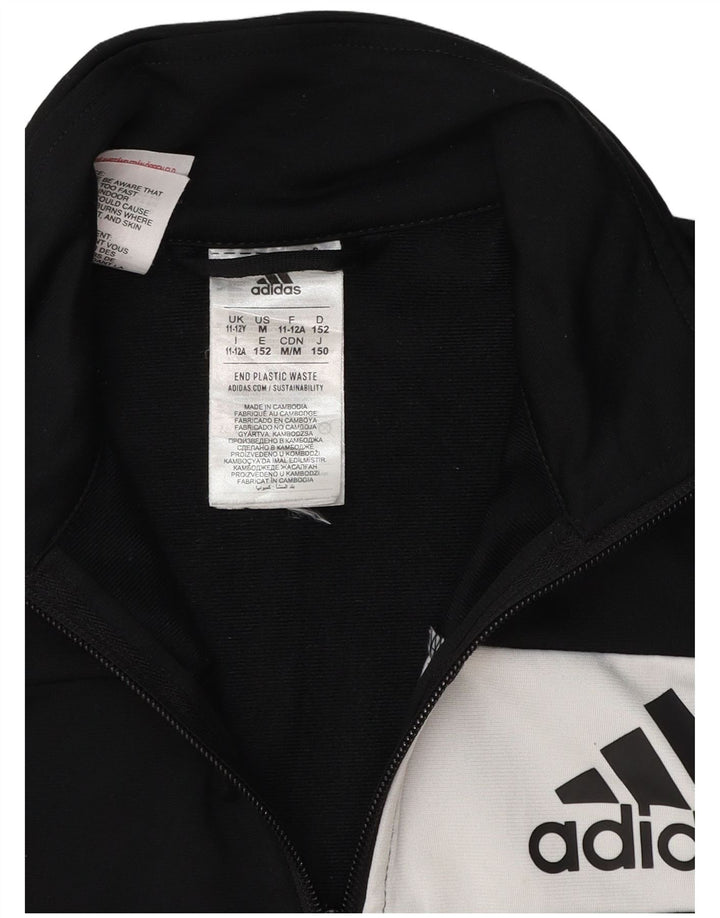 Adidas Boys Tracksuit Top Jacket 11-12 Years Black Colourblock Polyester