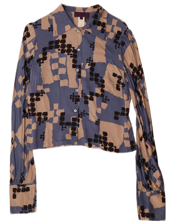 LES COPAINS Womens 2 Piece Skirt Set IT 42 Medium W28 Blue Geometric Silk