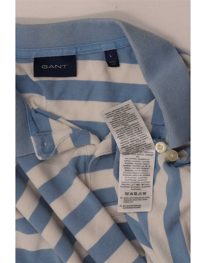 Gant Mens Polo Shirt Large Blue Striped Cotton