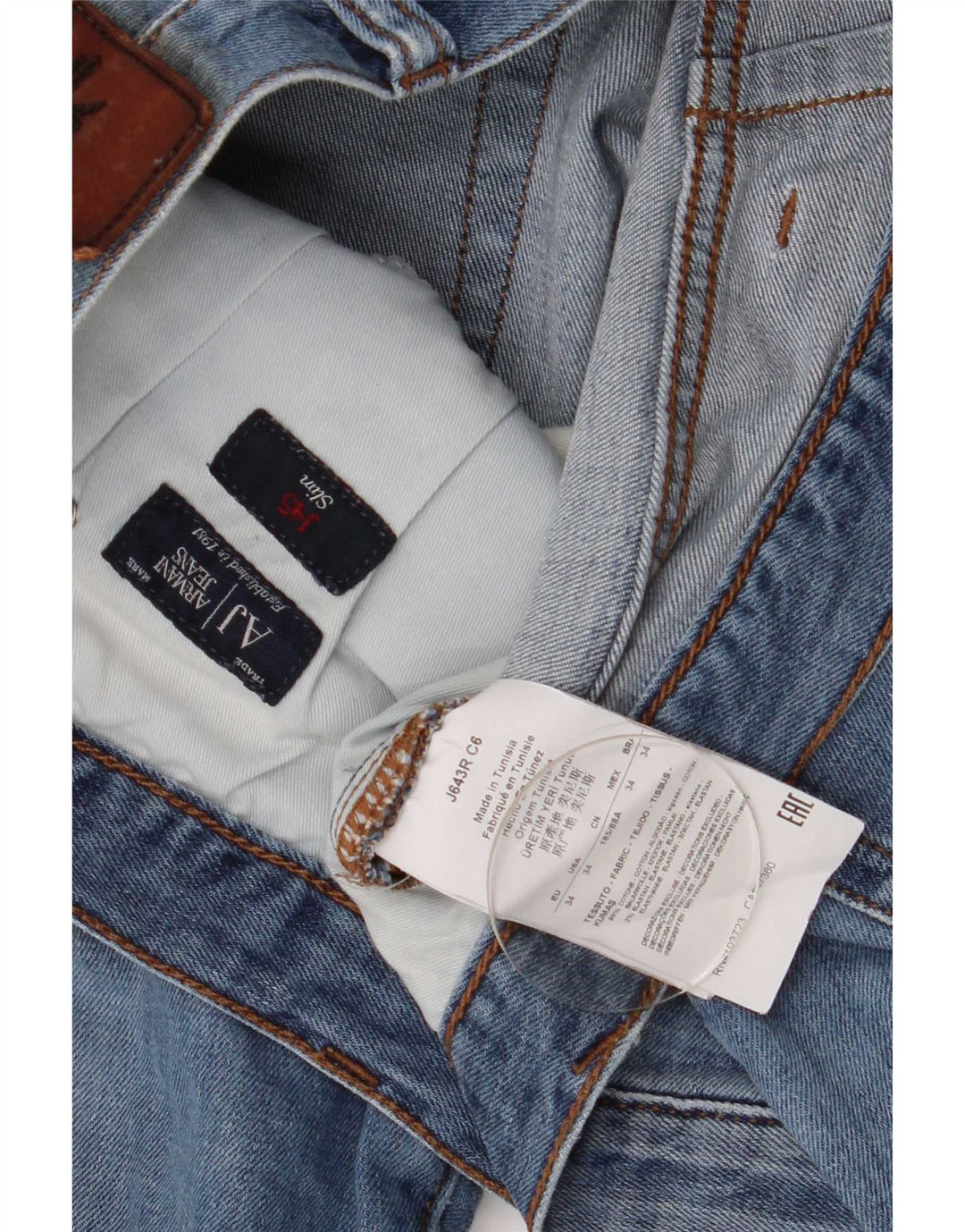 Armani Mens Slim Jeans W34 L30 Blue Cotton