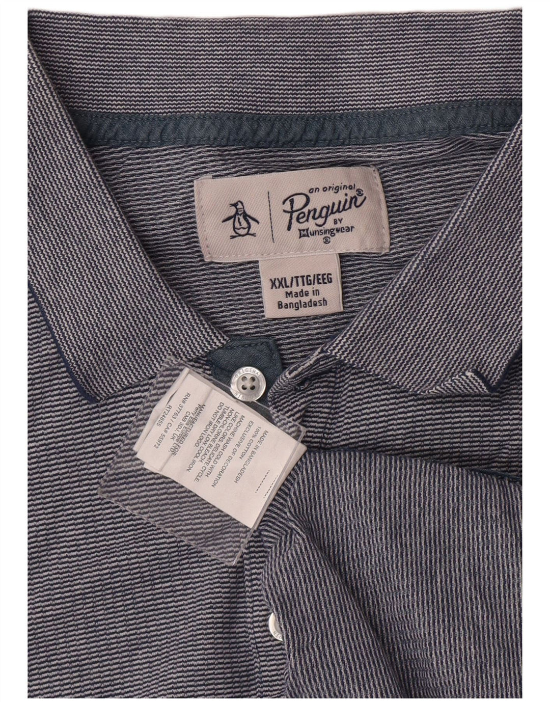 PENGUIN Mens Polo Shirt 2XL Blue Striped Cotton Classic