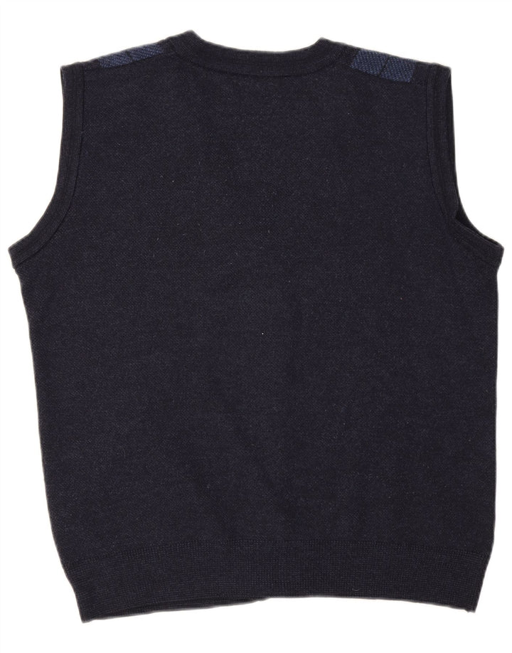 Senator Mens Sleeveless Cardigan Sweater IT 52 Large Navy Blue Check