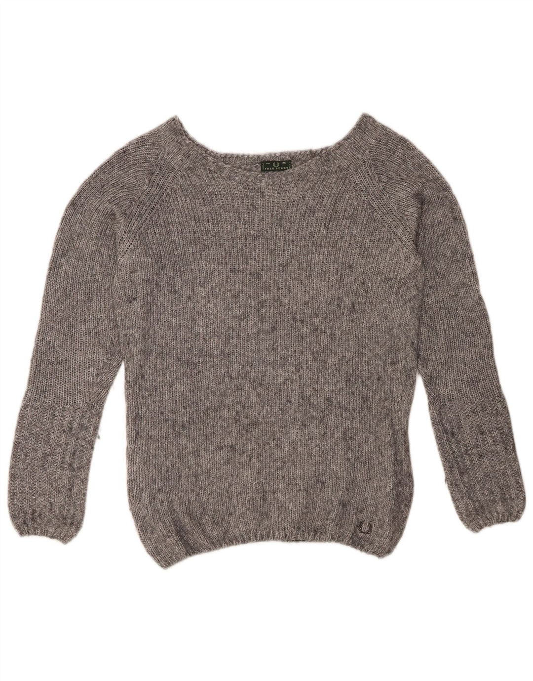 FRED PERRY Womens Boat Neck Jumper Sweater UK 14 Medium Grey Flecked