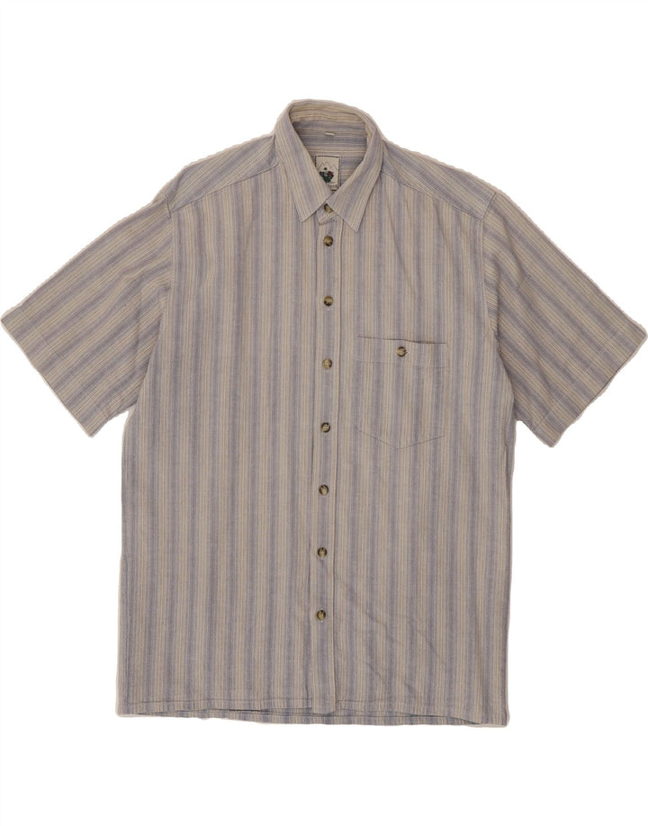 ALPENLAND Mens Short Sleeve Shirt Size 40 Medium Blue Striped Vintage Alpenland and Second-Hand Alpenland from Messina Hembry 