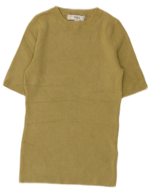 Marks & Spencer Womens Crop Crew Neck Jumper Sweater UK 6 XS Khaki