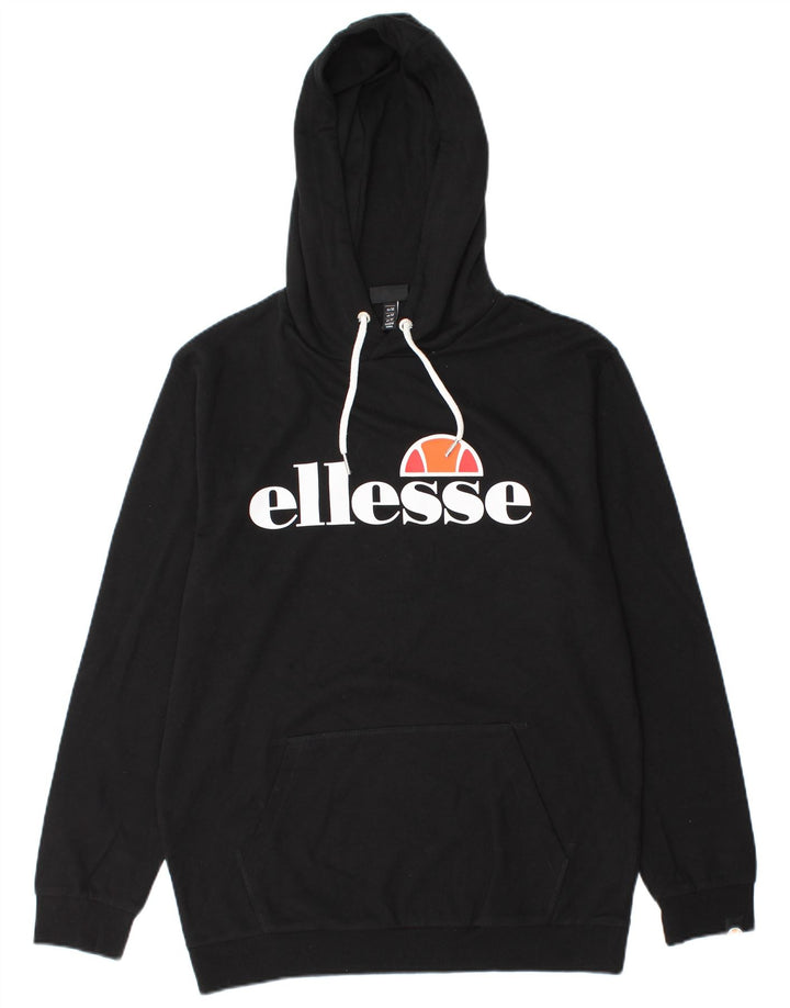 Ellesse Mens Graphic Hoodie Jumper Medium Black Cotton
