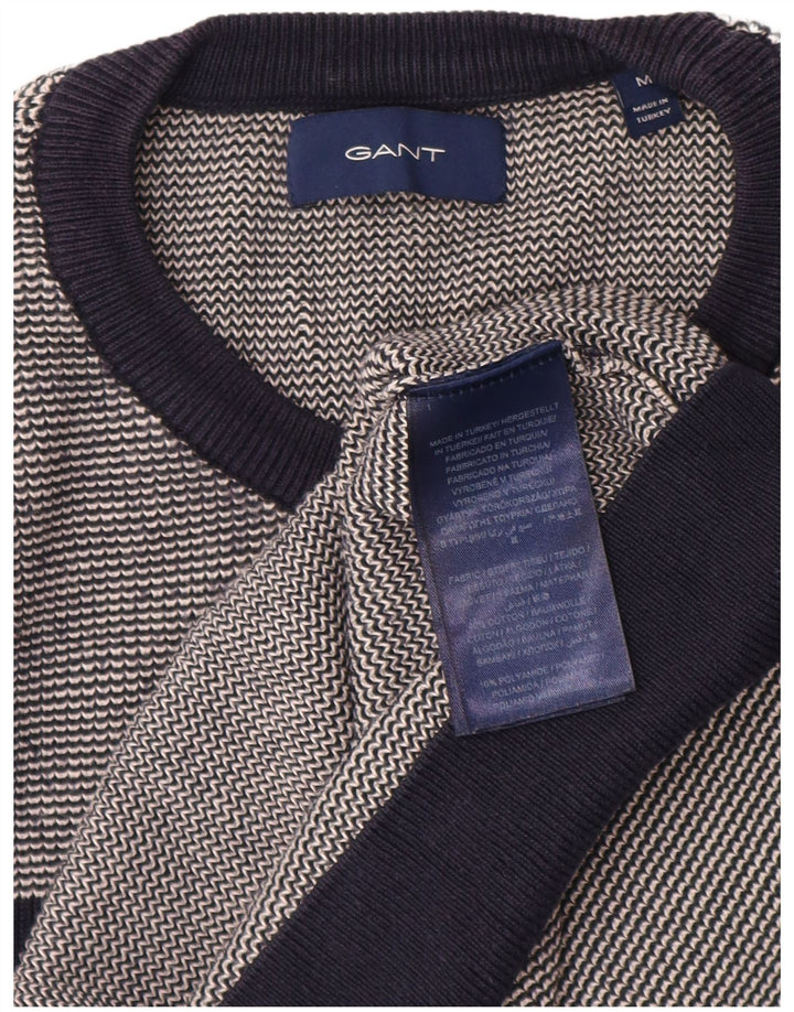 GANT Mens Crew Neck Jumper Sweater Medium Navy Blue Striped Cotton