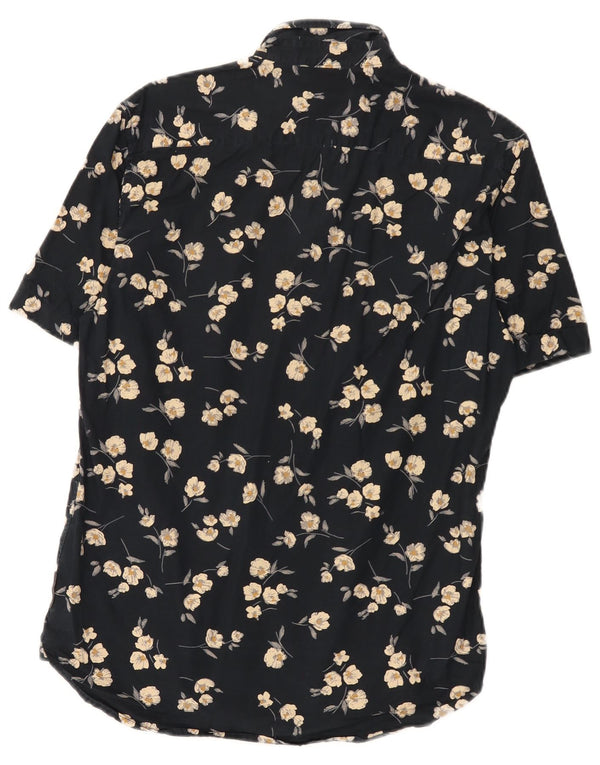 French Connection Mens Short Sleeve Shirt Small Black Floral Hawaiian