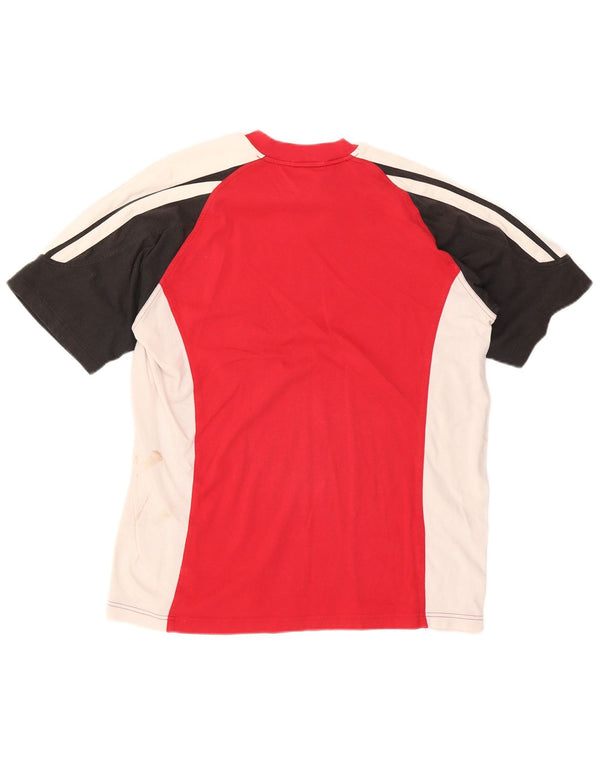Adidas Mens T-Shirt Top UK 42/44 Large Red Colourblock Cotton