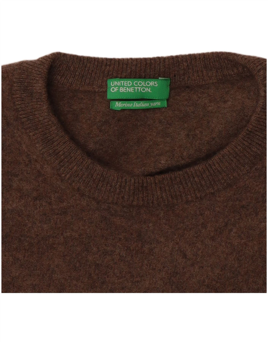 Benetton Womens Crew Neck Jumper Sweater UK 12 Medium Brown