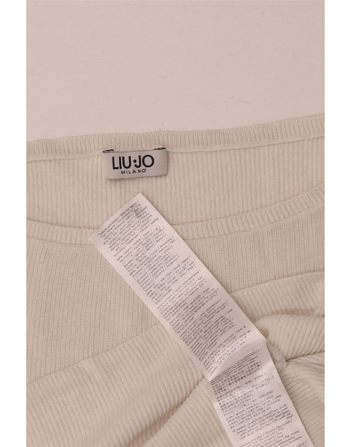 LIU JO Womens Crop Oversized Top Long Sleeve UK 14 Medium White Cotton
