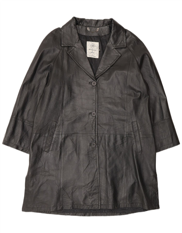 Vintage Womens Oversized Leather Coat IT 50 XL Black Leather