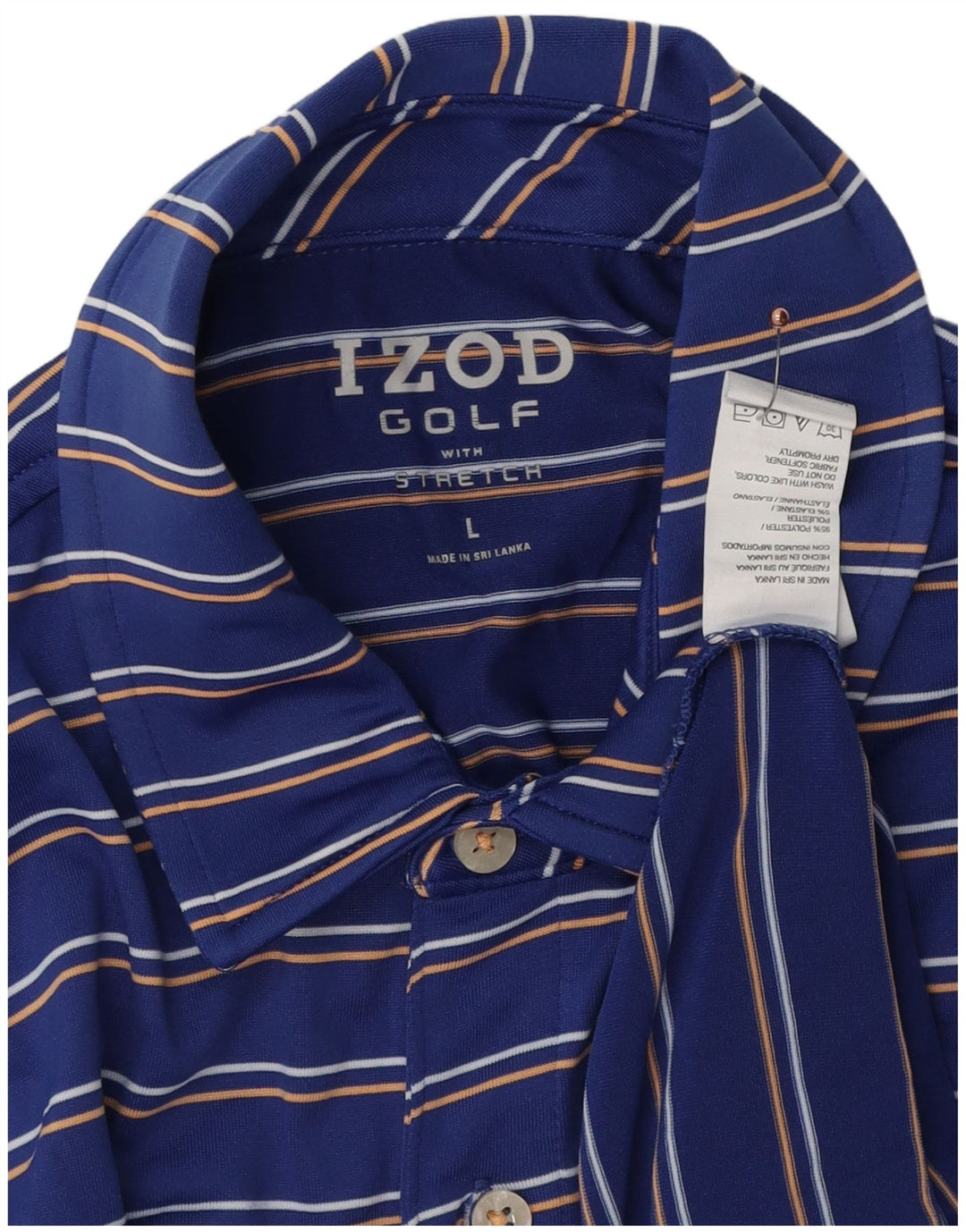 IZOD Mens Golf Polo Shirt Large Blue Striped Polyester
