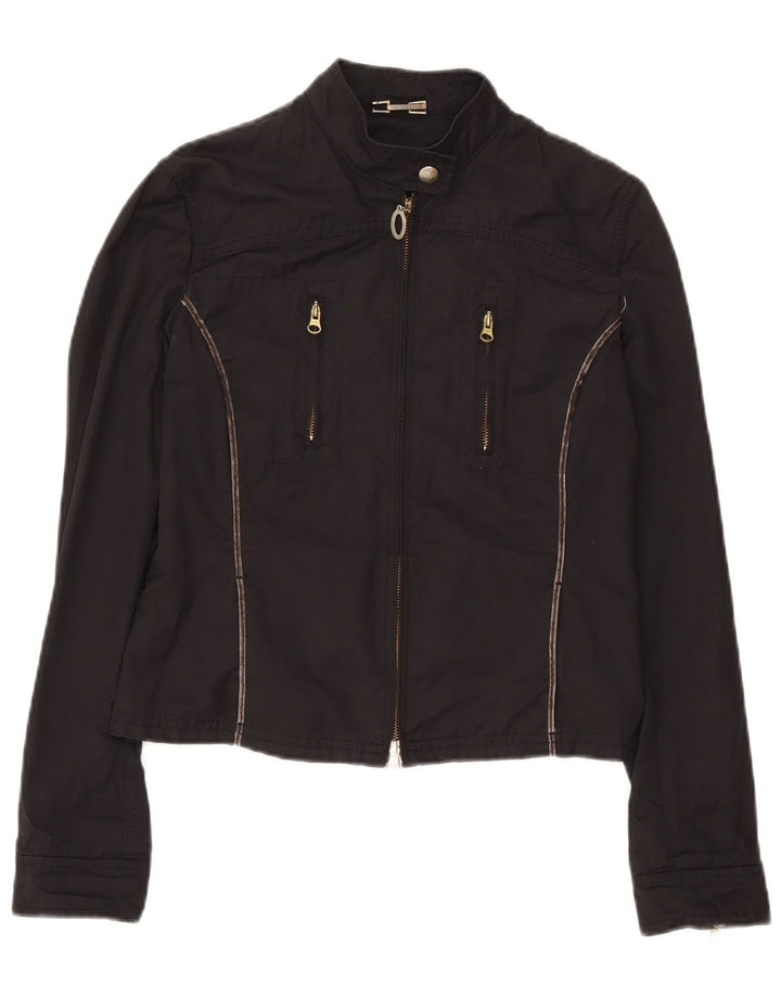 Trussardi Jeans Womens Crop Bomber Jacket IT 46 Large Black Cotton