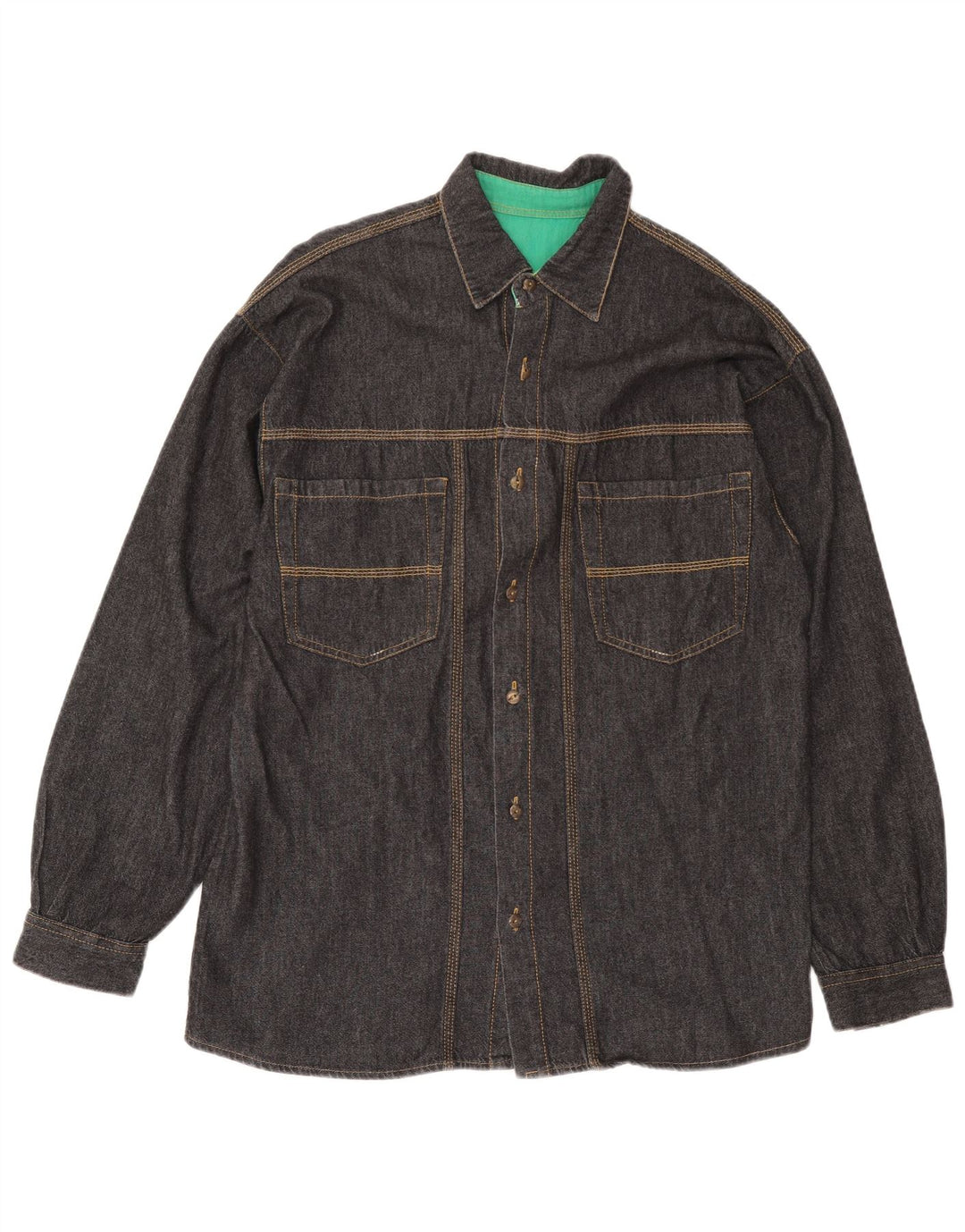 BUSTER Mens Denim Shirt IT 48/50 Medium Black
