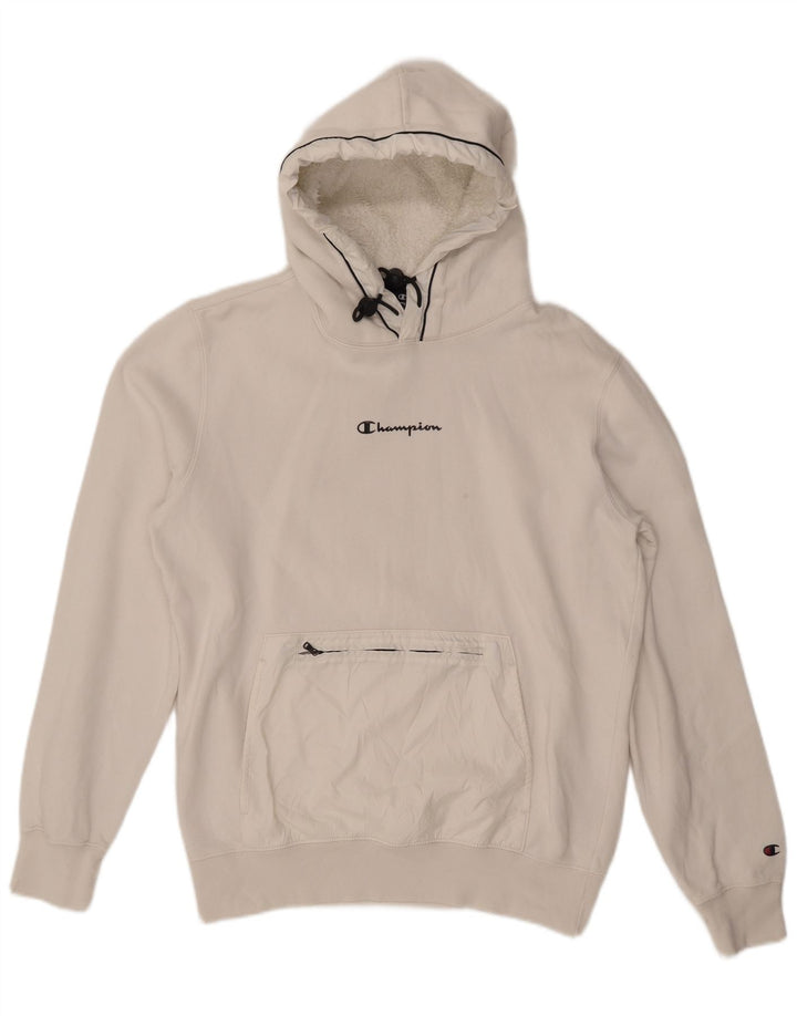 CHAMPION Womens Hoodie Jumper UK 16 Large White Cotton