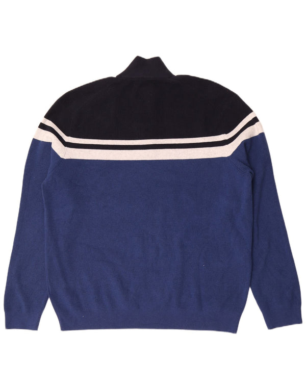 Marks & Spencer Mens Zip Neck Jumper Sweater 2XL Blue Striped Polyester