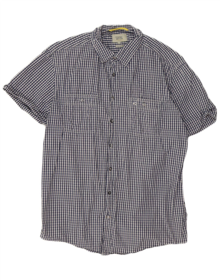 CAMEL ACTIVE Mens Regular Fit Short Sleeve Shirt Large Navy Blue Gingham