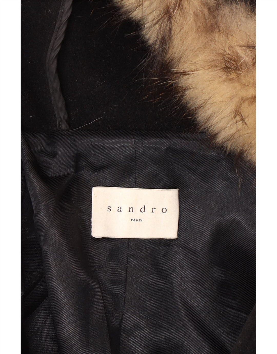 SANDRO Womens Hooded Overcoat EU 40 Medium Black Wool