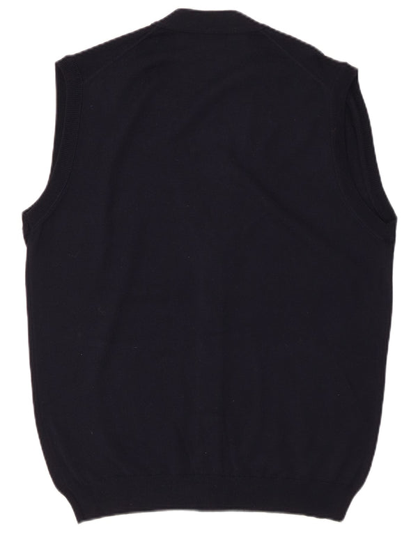 MAGLIA CLUB Mens Sleeveless Cardigan Sweater IT 48 Medium Navy Blue Wool
