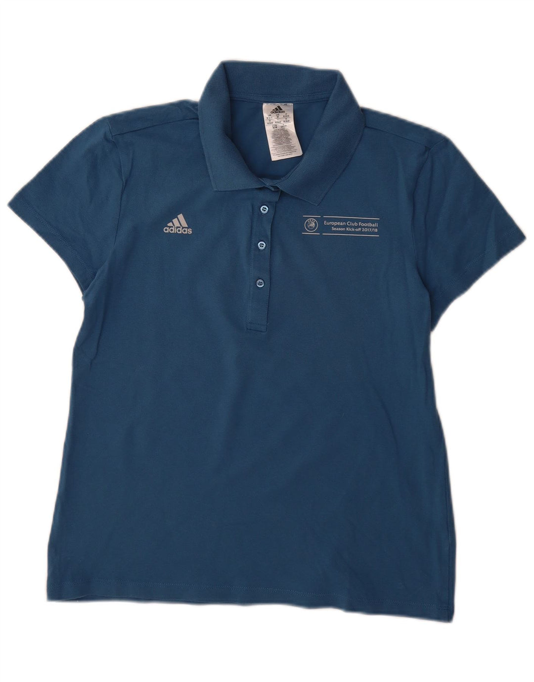 ADIDAS Womens UEFA Champions League Polo Shirt UK 12/14 Medium Blue Cotton