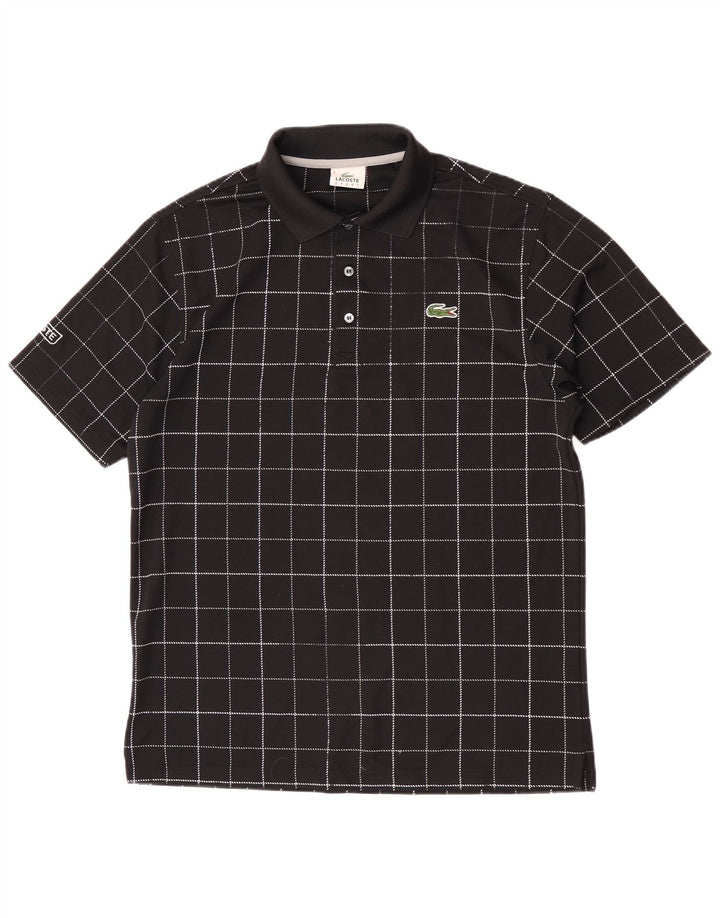 Lacoste Mens Polo Shirt Size 4 Medium Black Check Polyester
