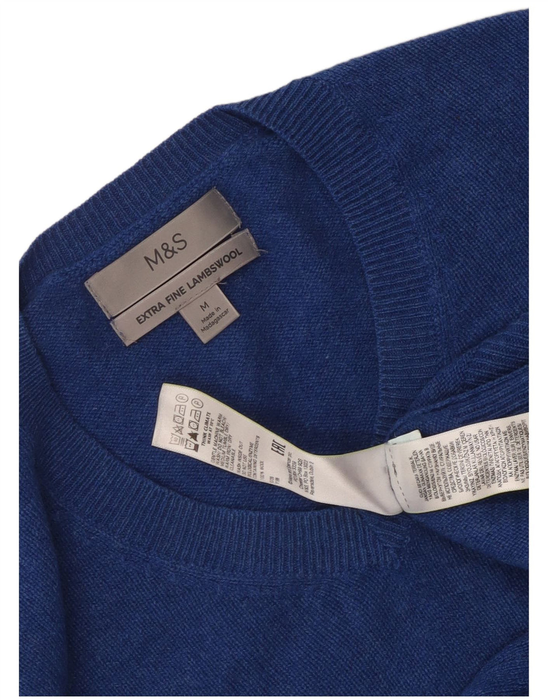 Marks & Spencer Mens V-Neck Jumper Sweater Medium Blue Wool
