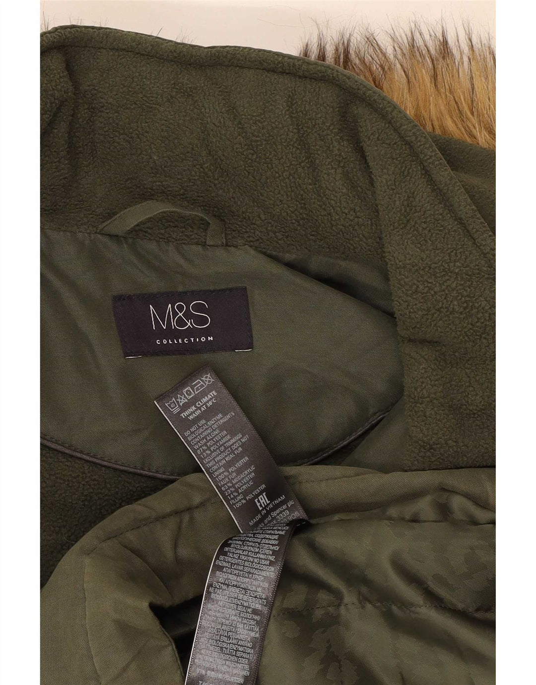 Marks & Spencer Womens Hooded Parka Jacket UK 16 Large Khaki Polyester
