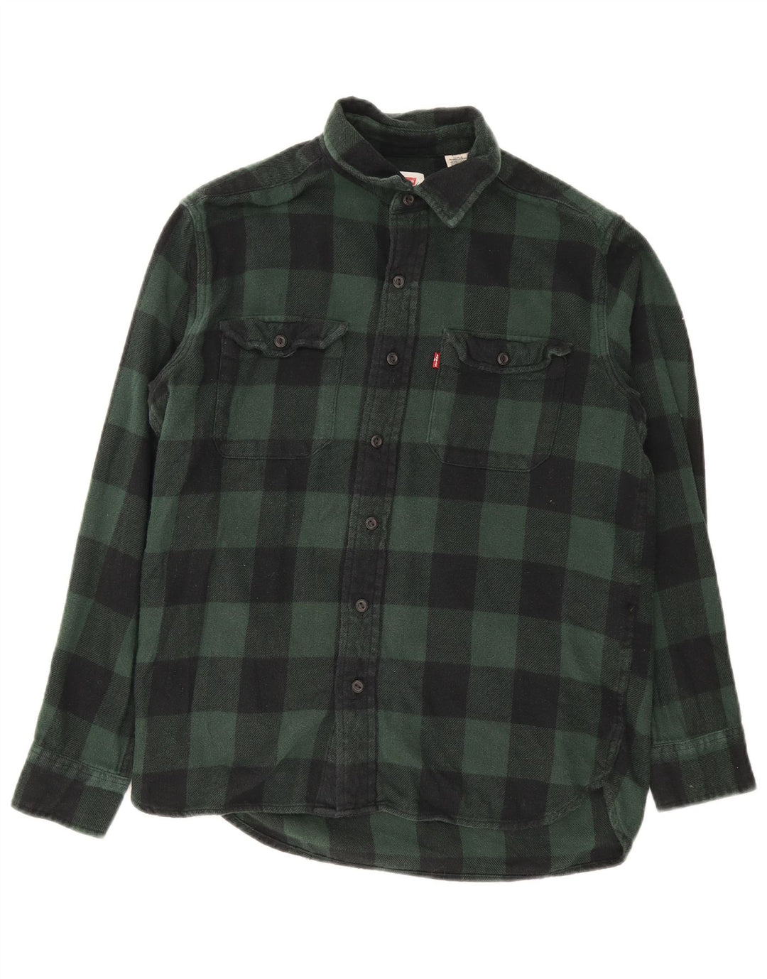 Levi's Mens Flannel Shirt Small Green Gingham Cotton