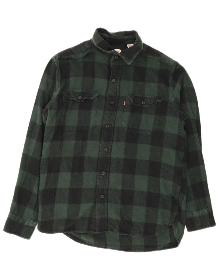 Levi's Mens Flannel Shirt Small Green Gingham Cotton