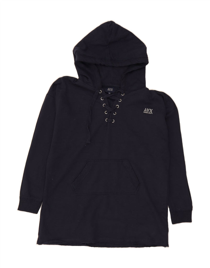 AVIREX Womens Longline Hoodie Jumper UK 20 2XL Navy Blue Cotton Vintage Avirex and Second-Hand Avirex from Messina Hembry 