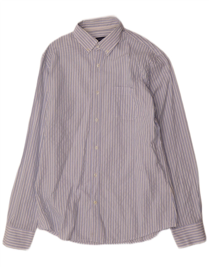 TRUSSARDI JEANS Mens Shirt Medium Blue Striped Cotton