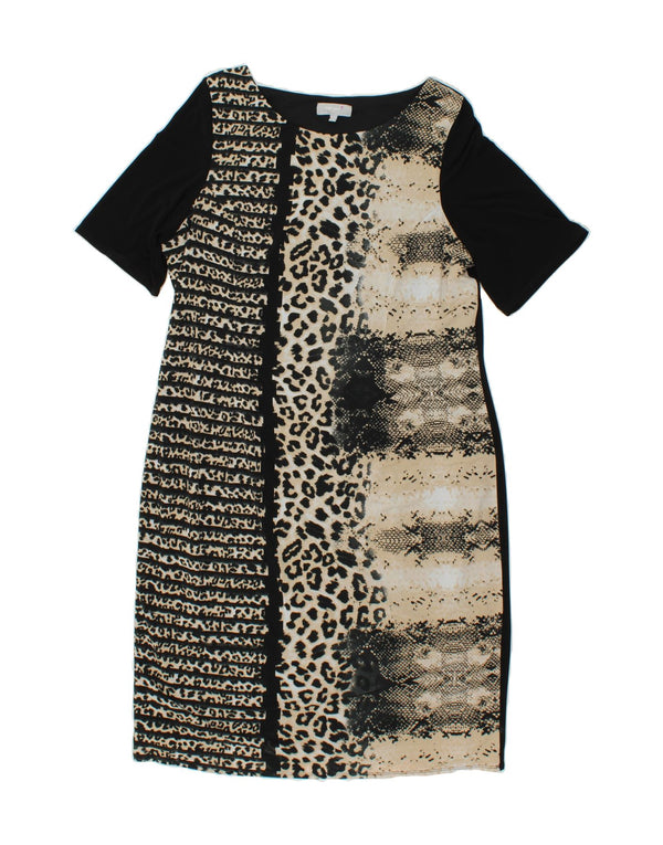 PER UNA Womens Sheath Dress UK 20 2XL Black Animal Print Camelhair