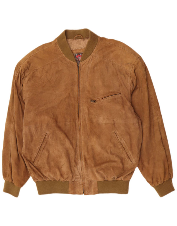 Vintage Mens Bomber Suede Jacket UK 44 2XL Brown Leather