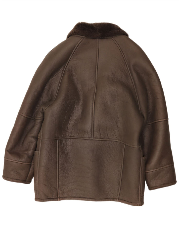 Vintage Mens Double Breasted Shearling Jacket IT 50 Large Brown Leather