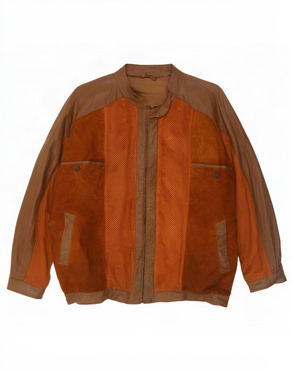 Vintage Mens Bomber Leather Jacket UK 38 Medium Brown Colourblock