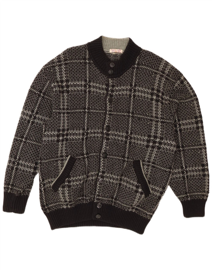 Vintage Mens Cardigan Sweater IT 52 Large Black Check Wool