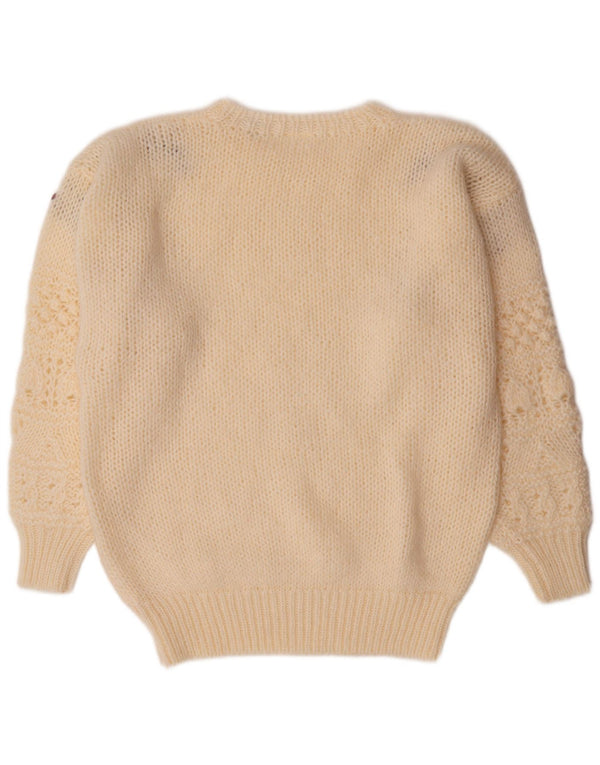 VINTAGE Womens Crew Neck Jumper Sweater EU 44/46 XL Off White Floral