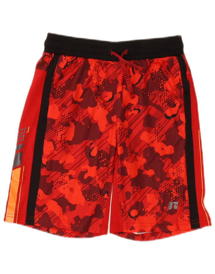 RUSSELL ATHLETIC Boys Sport Shorts 10-11 Years Large Red Camouflage