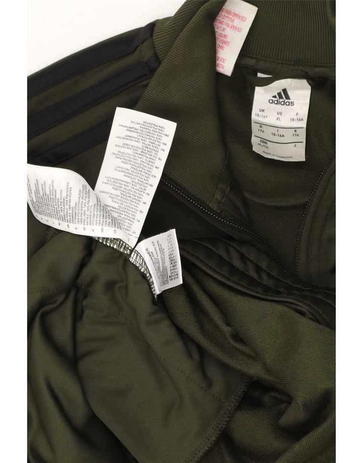 Adidas Boys Tracksuit Top Jacket 15-16 Years Green Polyester