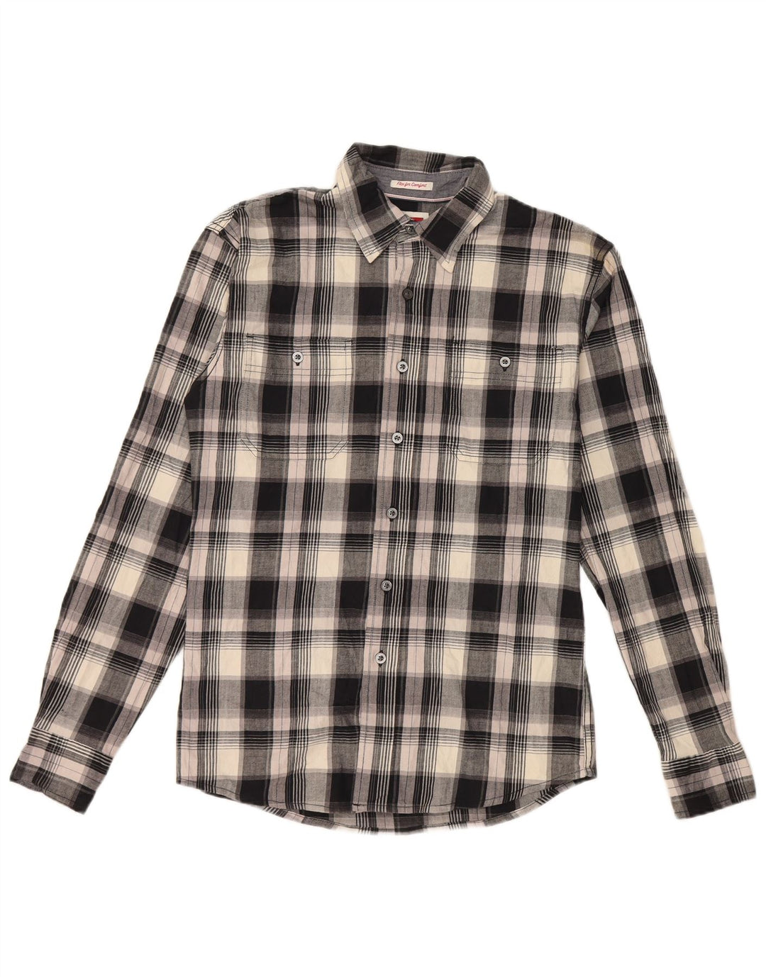 Wrangler Mens Checked  Regular Fit Flannel Shirt Small Black Plaid Cotton