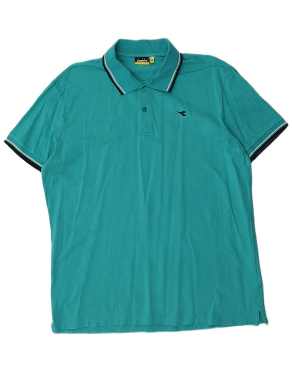 Diadora Mens Polo Shirt 3XL Turquoise Cotton
