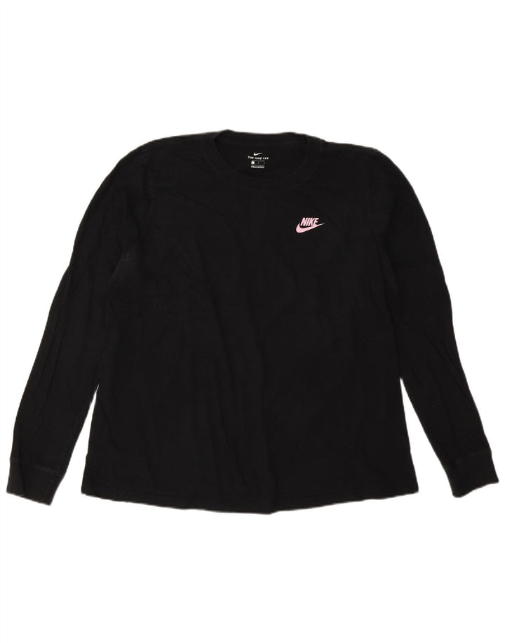 NIKE Womens Top Long Sleeve UK 16 Large Black Cotton