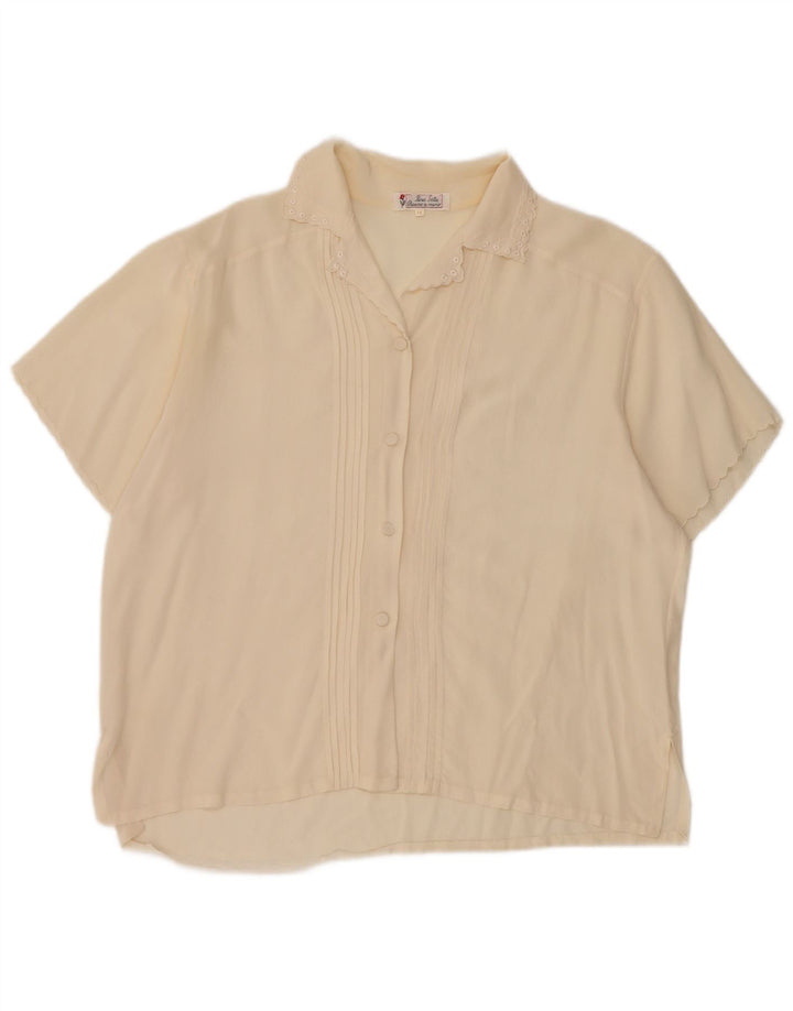 Vintage Womens Short Sleeve Shirt Blouse UK 14 Medium Off White Silk