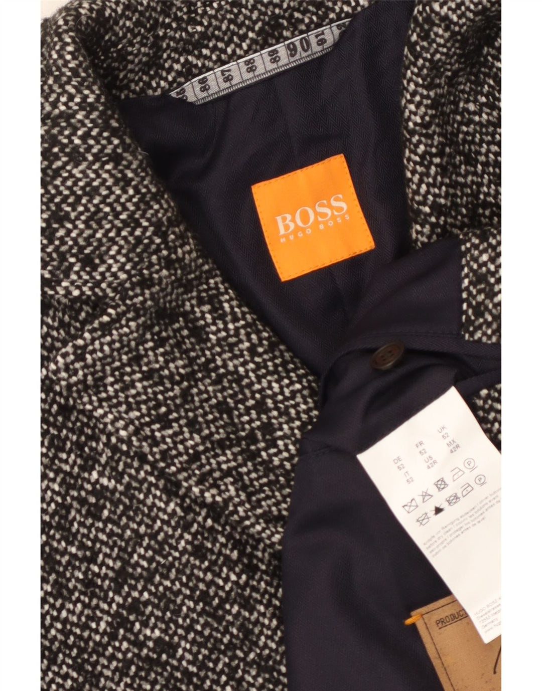 Hugo Boss Mens Overcoat EU 52 XL Grey Flecked Acrylic